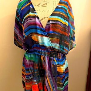 Criss-cross front, sheer multi-color top